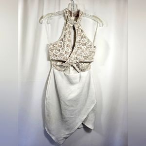 UK2LA cream colored mini dress with lace top women's M  #1644